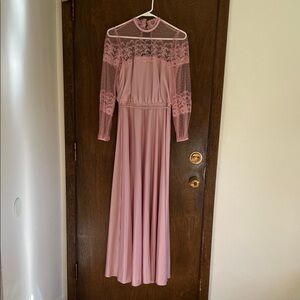 Vintage JCPenney Blush Long Sleeve Lace slip  Dress